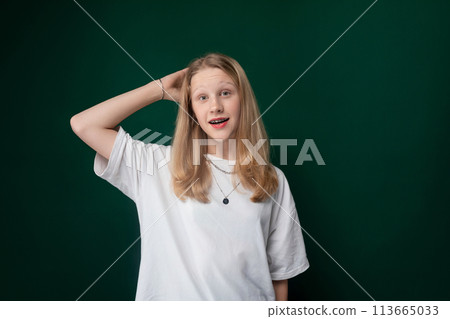 Girl in White Shirt Posing for Picture 113665033