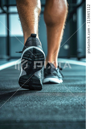Rehabilitating his ankle after injury. Rearview Rehabilitating his ankle after injury. Rearview 113665112