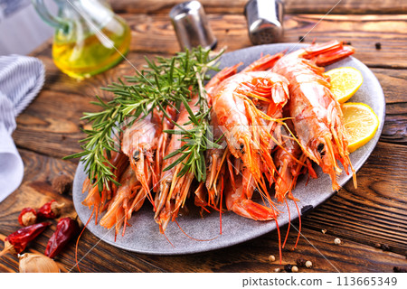 boiled shrimps with fresh lemon and dill boiled shrimps with fresh lemon and dill 113665349