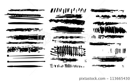 Underline brushstroke set. Collection shape element line and stroke design abstract. Texture divider outline note. Sketch marker border, crayon stripe kit, grunge creative text decoration Underline brushstroke set. Collection shape element line and stroke design abstract. Texture divider outline note. Sketch marker border, crayon stripe kit, grunge creative text decoration 113665430