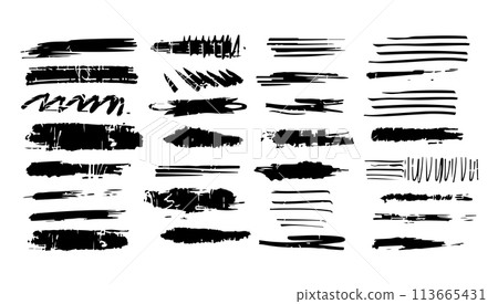 Underline brushstroke set. Collection shape element line and stroke design abstract. Texture divider outline note. Sketch marker border, crayon stripe kit, grunge creative text decoration Underline brushstroke set. Collection shape element line and stroke design abstract. Texture divider outline note. Sketch marker border, crayon stripe kit, grunge creative text decoration 113665431