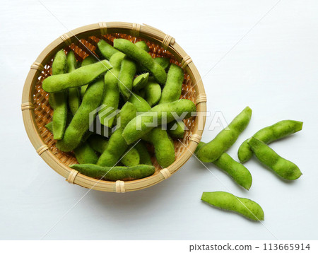 夏日啤酒零食！菜園裡收穫的青大豆照片 113665914