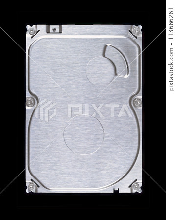 3.5 inches computer internal hard disc drive (HDD)  top view, isolated on black background. 113666261