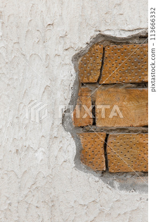 White concrete wall paint old brown brickwork texture object detail architecture background brick masonry design White concrete wall paint old brown brickwork texture object detail architecture background brick masonry design 113666332
