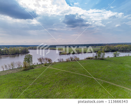 Late April - spring coming to Russia. Moskva river near village Glukhovo (there work electronic warfare Late April - spring coming to Russia. Moskva river near village Glukhovo (there work electronic warfare 113666343