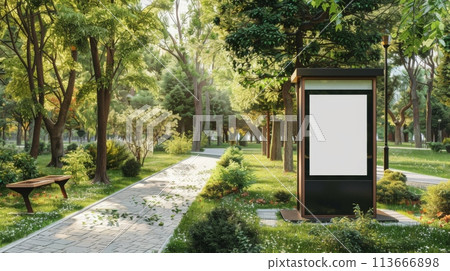Public Park Information Kiosk Mockup, Outdoor Welcoming, AI Created 113666898