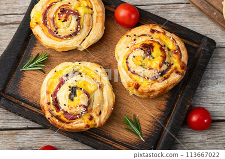Homemade Puff pastry pinweel ( rolls ) Mini pizza Homemade Puff pastry pinweel ( rolls ) Mini pizza 113667022