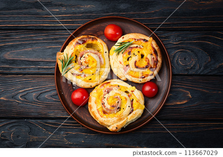 Homemade Puff pastry pinweel ( rolls ) Mini pizza Homemade Puff pastry pinweel ( rolls ) Mini pizza 113667029