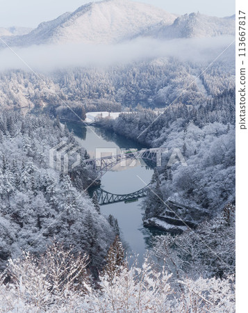Tadami Bridge over the Tadami River and Mount Tadami Tadami Bridge over the Tadami River and Mount Tadami 113667817
