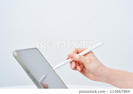 操作手寫筆的婦女的手 113667964