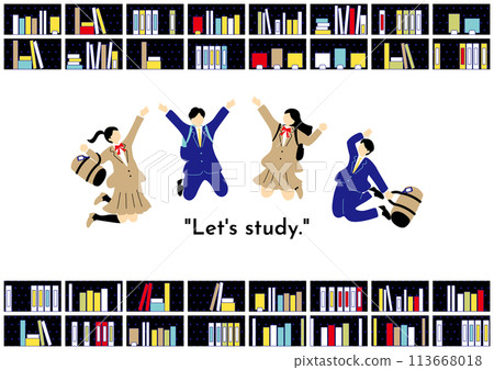 穿著制服和書架的跳躍學生 113668018