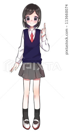 穿著校服的高中女生的全身插圖 穿著校服的高中女生的全身插圖 113668074