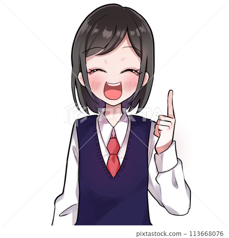 微笑的女學生舉起手指解釋 微笑的女學生舉起手指解釋 113668076