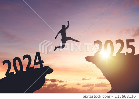 Silhouette of a man jumping from cliff to cliff Silhouette of a man jumping from cliff to cliff 113668130