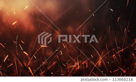 Mesmerizing Magic of Flying Fiery Sparks and Embers, the Beauty of Fire in Motion, Generative AI 113668218