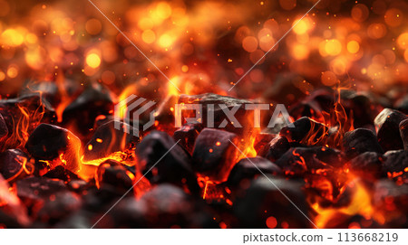 Unleash the Flames and the Heat, Bonfire Burning Strong with Charcoal and Flames, Generative AI Unleash the Flames and the Heat, Bonfire Burning Strong with Charcoal and Flames, Generative AI 113668219