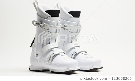 Peak Performance, Slay the Slopes with These Modern White Ski Boots on White Background, Generative AI 113668265
