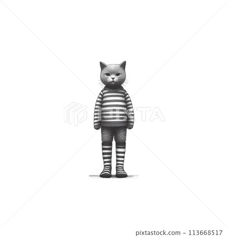 Pencil drawing illustrations of forest animals with a human touch 113668517