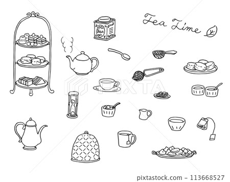 Tea time illustration (line drawing) 113668527
