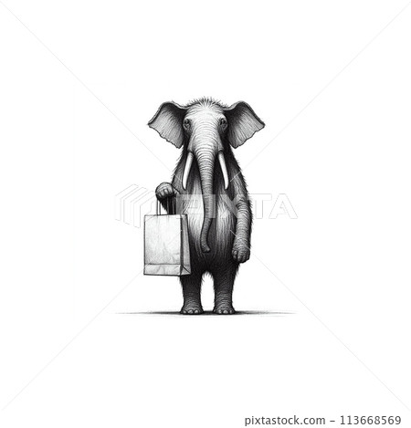 Pencil drawing illustrations of forest animals with a human touch 113668569