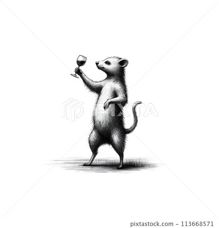 Pencil drawing illustrations of forest animals with a human touch 113668571