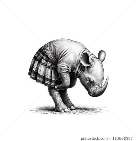 Pencil drawing illustrations of forest animals with a human touch 113668595