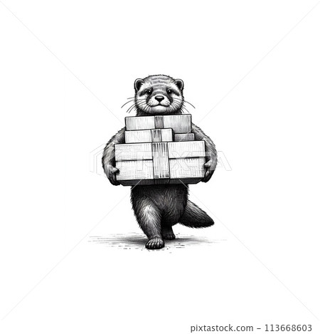 具有人情味的森林動物鉛筆畫插圖 113668603