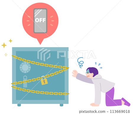 Illustration material of a man struggling to quit his smartphone Illustration material of a man struggling to quit his smartphone 113669018