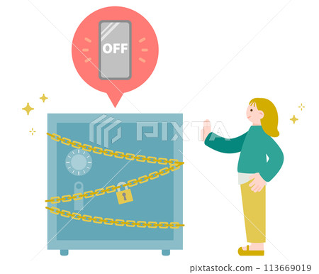 Illustration material of a woman trying to quit using her smartphone Illustration material of a woman trying to quit using her smartphone 113669019