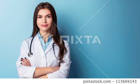 Unleashing the Power of Beauty and Brains, Attractive Female Doctor with Stethoscope, Generative AI 113669143