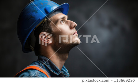 From Blueprint to Reality, Building a Solid Foundation, Civil Engineer in Hard Hat Looking Up, Generative AI From Blueprint to Reality, Building a Solid Foundation, Civil Engineer in Hard Hat Looking Up, Generative AI 113669250