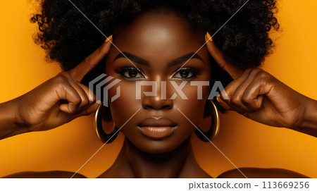 Unapologetically Beautiful, Effortlessly Chic, Confident Young Black Woman Posing with Style, Generative AI Unapologetically Beautiful, Effortlessly Chic, Confident Young Black Woman Posing with Style, Generative AI 113669256