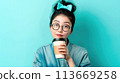 Caffeine Cutie, Smiling Young Asian Woman Poses with Her Favorite Takeaway Coffee, Generative AI 113669258