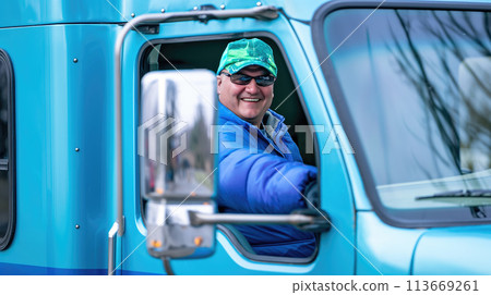 Behind the Wheel, Delivering on Time, Truck Driver Delivering Goods and Packages, Generative AI Behind the Wheel, Delivering on Time, Truck Driver Delivering Goods and Packages, Generative AI 113669261