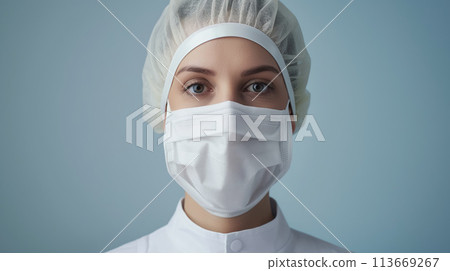 Innovative and Fearless, Women Scientist Laboratory Worker in Protective Gear and Mask, Generative AI 113669267