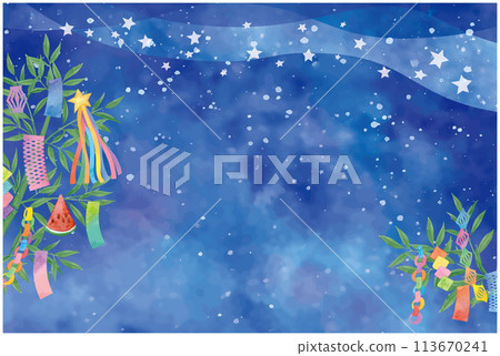 七夕竹裝飾插圖,竹葉和星星的圖像背景資料 七夕竹裝飾插圖,竹葉和星星的圖像背景資料 113670241