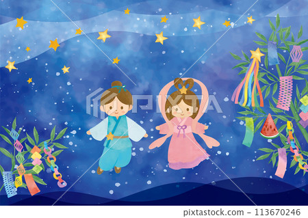 七夕織姬和彥星的手寫插圖 113670246