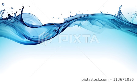 3D Abstract Water waves with blue and white background, Waterline Surface Design AI generated 113671056