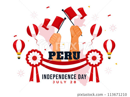 Happy Peru Independence Day Vector Illustration on july 28 with Waving Flag and Ribbon in National Holiday Flat Cartoon Background Design 113671210