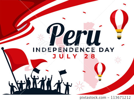Happy Peru Independence Day Vector Illustration on july 28 with Waving Flag and Ribbon in National Holiday Flat Cartoon Background Design 113671212