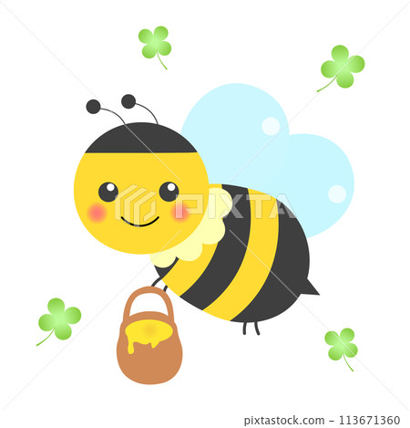 蜜蜂與蜂蜜的可愛插圖 113671360