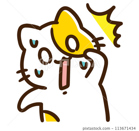 一個可愛的貓角色感到驚訝和震驚的滑稽插圖。 113671434