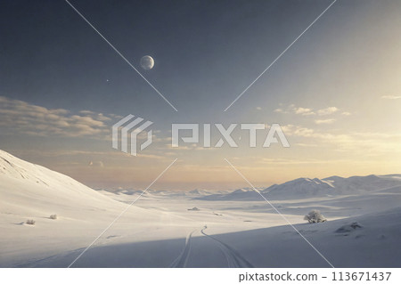 白色未來世界場景,外行星奇幻背景。 白色未來世界場景,外行星奇幻背景。 113671437