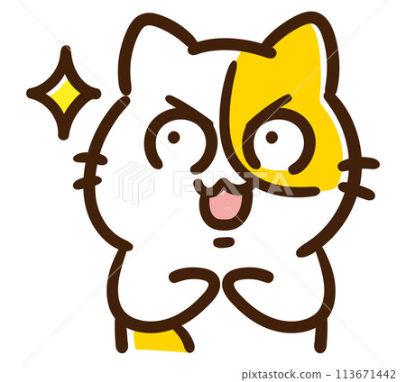 一個可愛的貓角色正在計劃某事並微笑的滑稽插圖。 一個可愛的貓角色正在計劃某事並微笑的滑稽插圖。 113671442