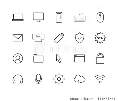 電腦相關線條繪圖圖示集 電腦相關線條繪圖圖示集 113671773