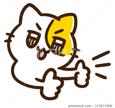 A deformed illustration of a cute cat character giving a thumbs up with sparkling eyes A deformed illustration of a cute cat character giving a thumbs up with sparkling eyes 113671900