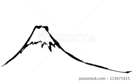Sumi-e style line drawing_Mt. Fuji landscape illustration_New Year's card material 113671915