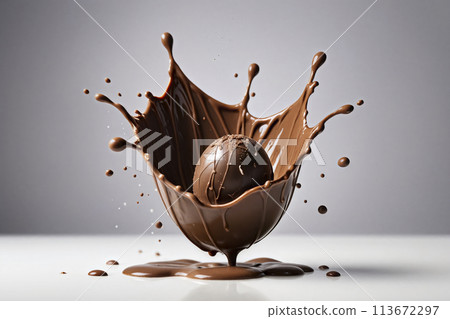 壹個巧克力球在白色背景下飛濺 113672297