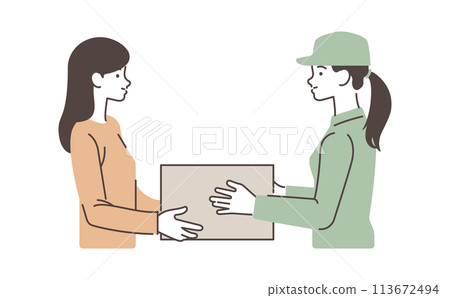 Illustration material of a smiling female delivery person delivering a package Illustration material of a smiling female delivery person delivering a package 113672494