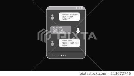 Image of digital interface with messages on black background 113672746